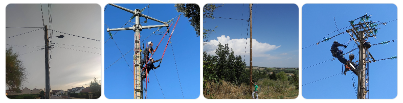 Ligne moyenne tension : poteaux et installations HTA (moyenne tension) gérés par Enedis