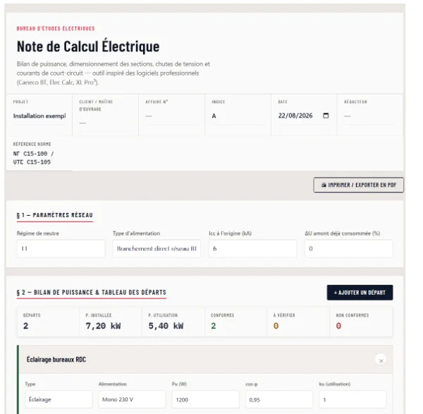 Note de Calcul Électrique – Senia Électrique
