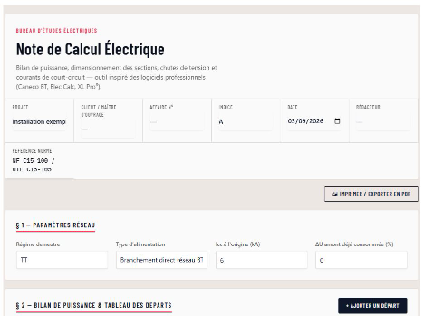 Note de Calcul Électrique – Senia Électrique